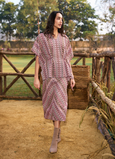 CHEVRON KNIT MIDI SKIRT