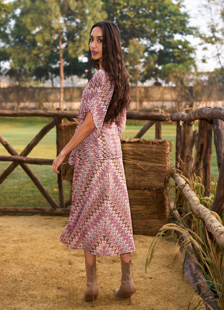 CHEVRON KNIT KAFTAN TOP & MIDI SKIRT SET dash and dot