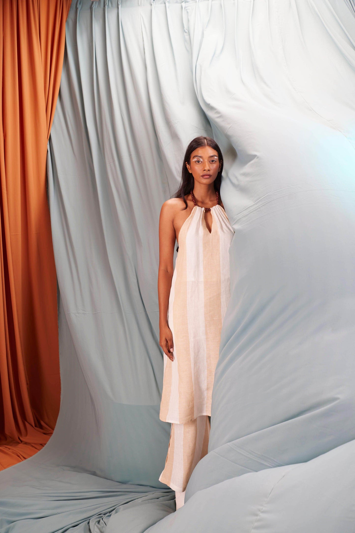 BEADED NECK LINEN STRIPE SET - dash and dot