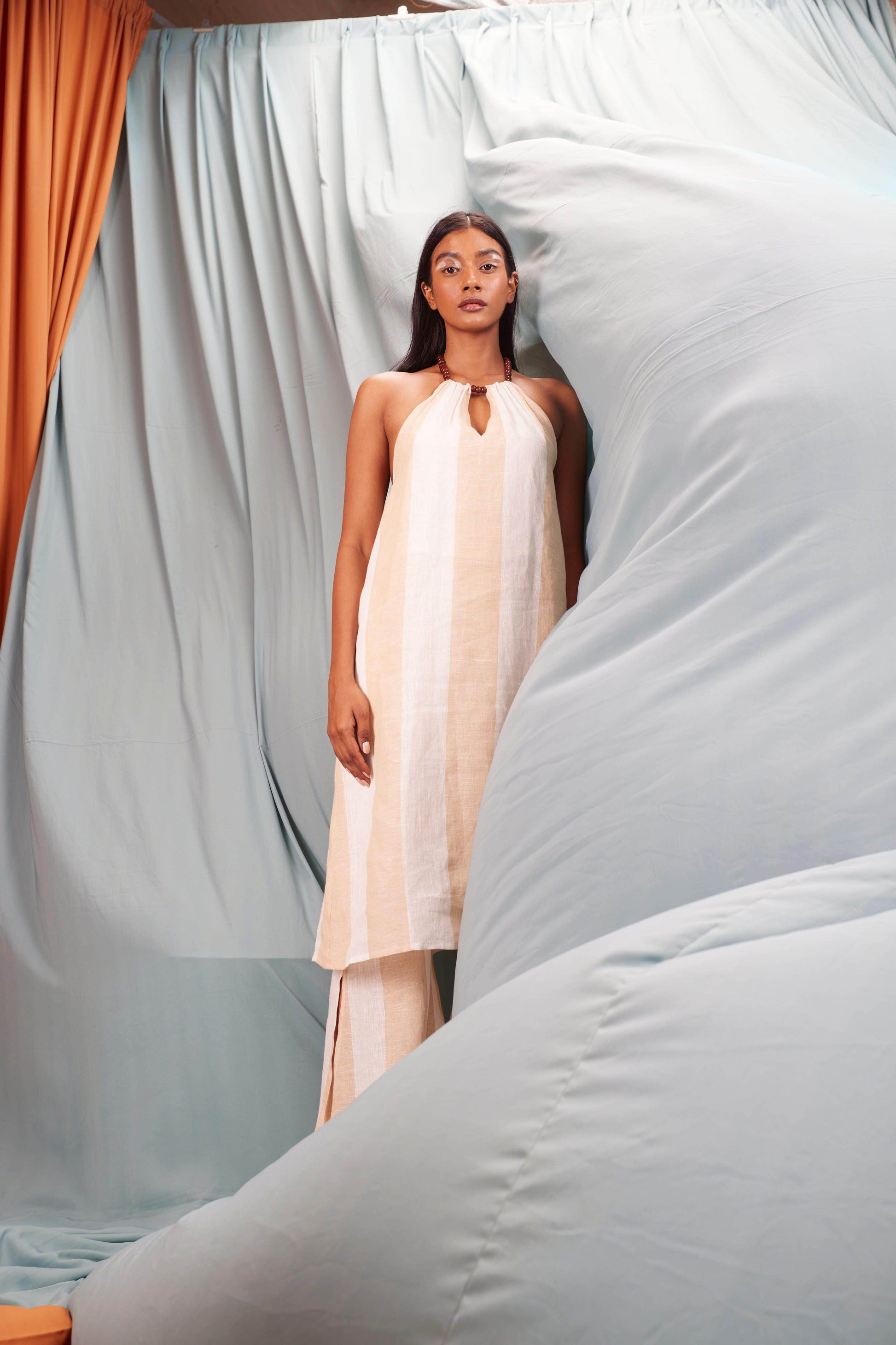 BEADED NECK LINEN STRIPE SET - dash and dot