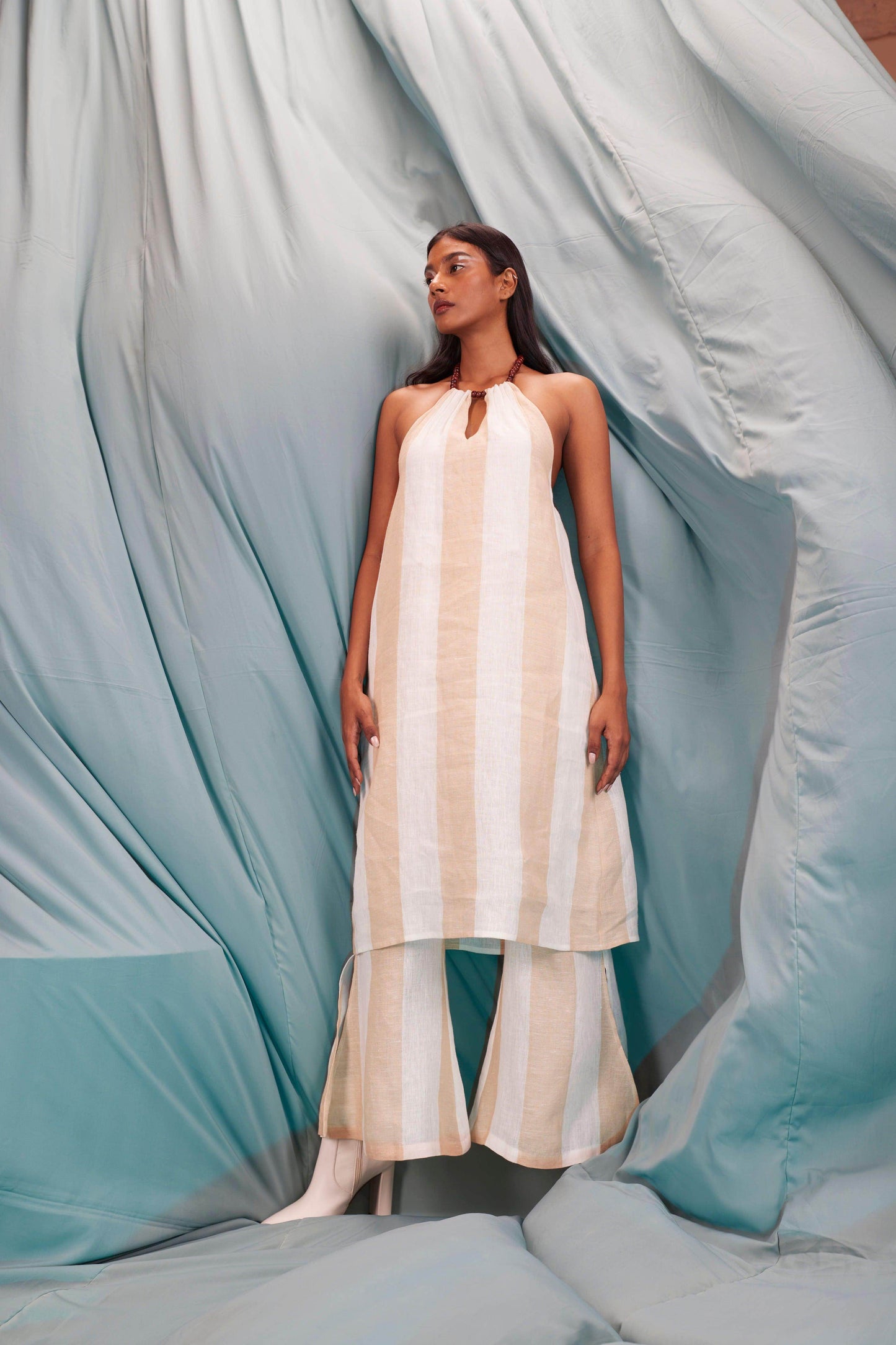 BEADED NECK LINEN STRIPE SET - dash and dot