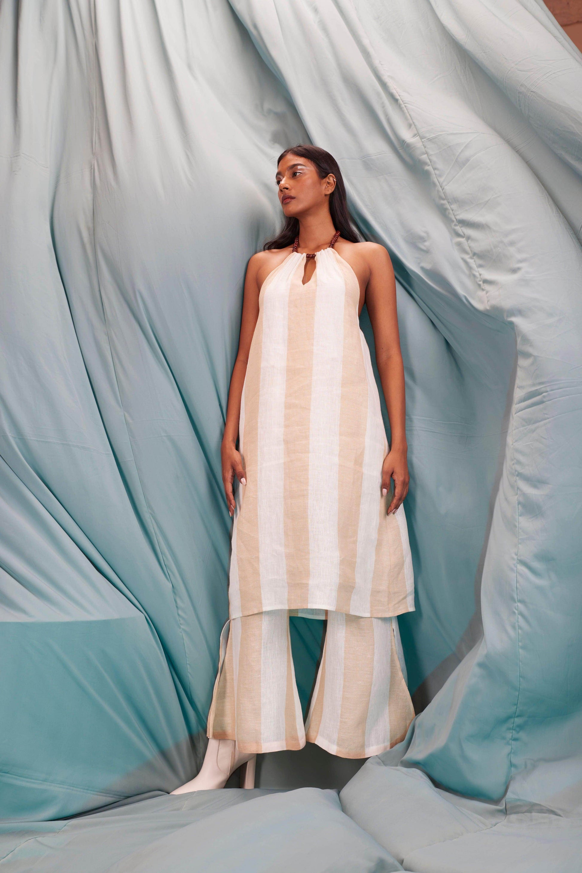 BEADED NECK LINEN STRIPE SET - dash and dot