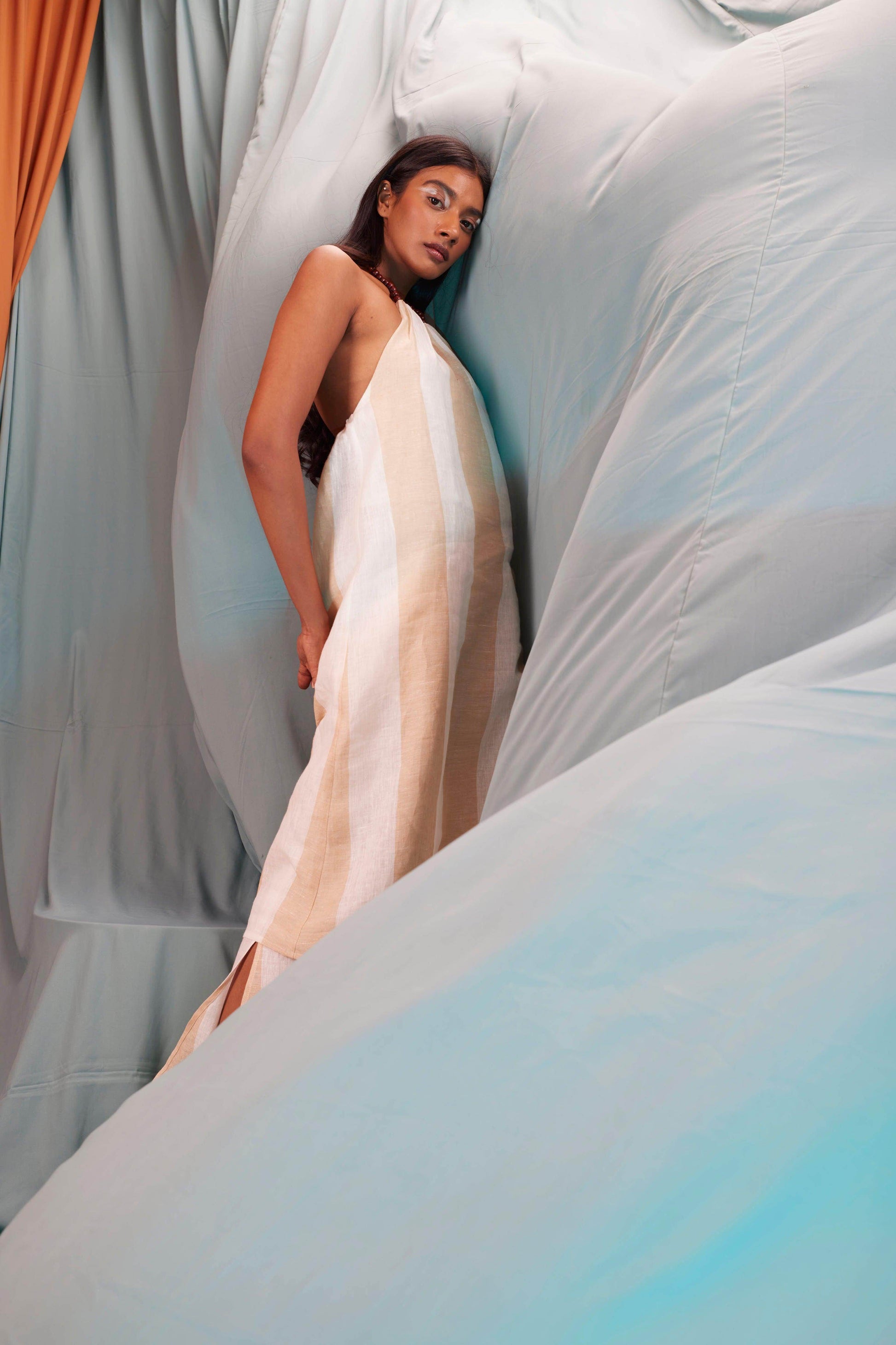 BEADED NECK LINEN STRIPE SET - dash and dot