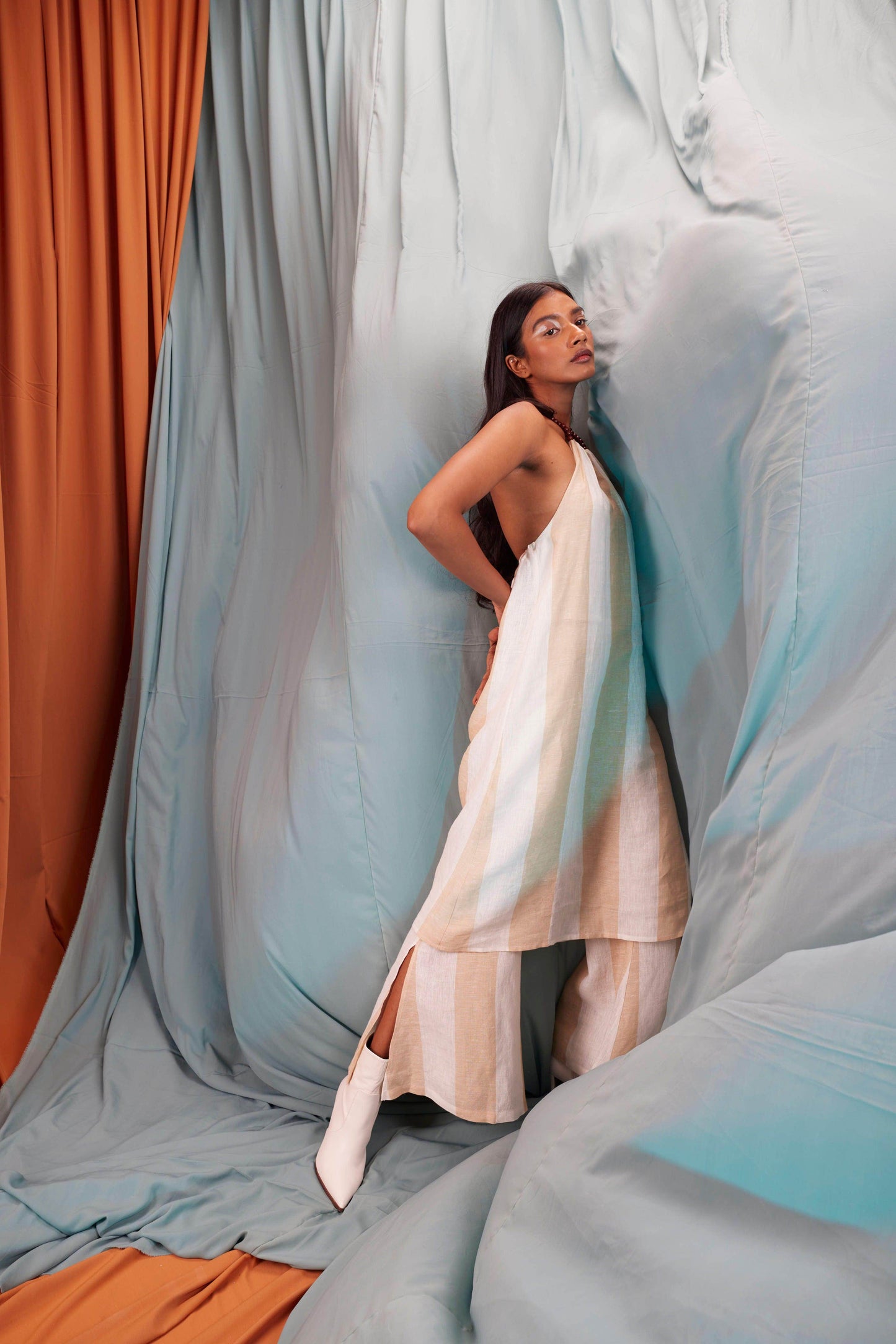 BEADED NECK LINEN STRIPE SET - dash and dot