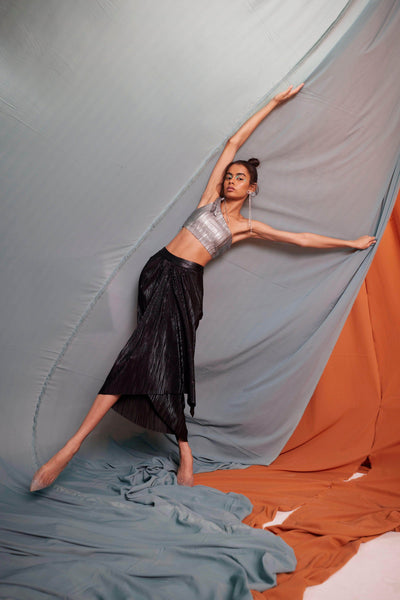 ONE SHOULDER METALLIC SKIRT - dash and dot