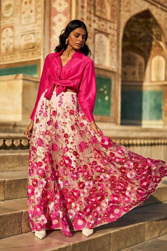 FRONT TIE TOP & 3D FLORAL LACE SKIRT - dash and dot dash and dot