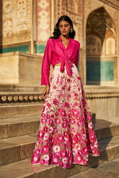 FRONT TIE TOP & 3D FLORAL LACE SKIRT - dash and dot