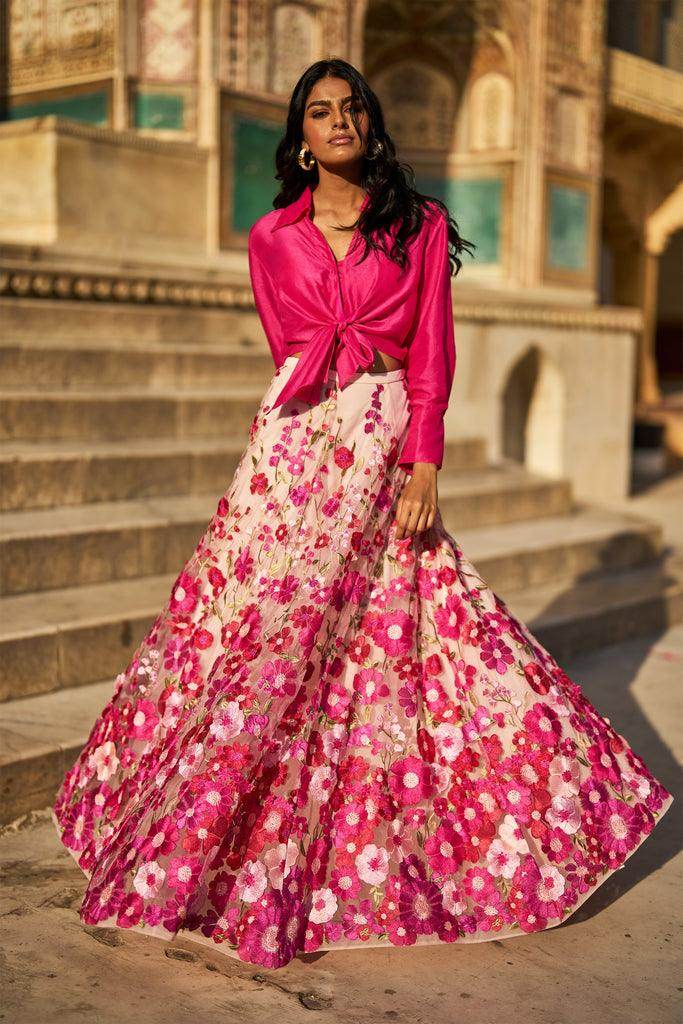 FRONT TIE TOP & 3D FLORAL LACE SKIRT - dash and dot dash and dot