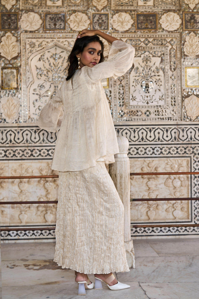 PLEATED TISSUE A-LINE BLOUSE - dash and dot dash and dot