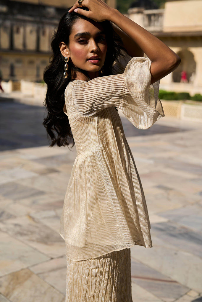 PLEATED TISSUE A-LINE BLOUSE - dash and dot dash and dot