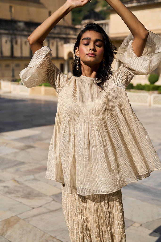 PLEATED TISSUE A-LINE BLOUSE - dash and dot dash and dot