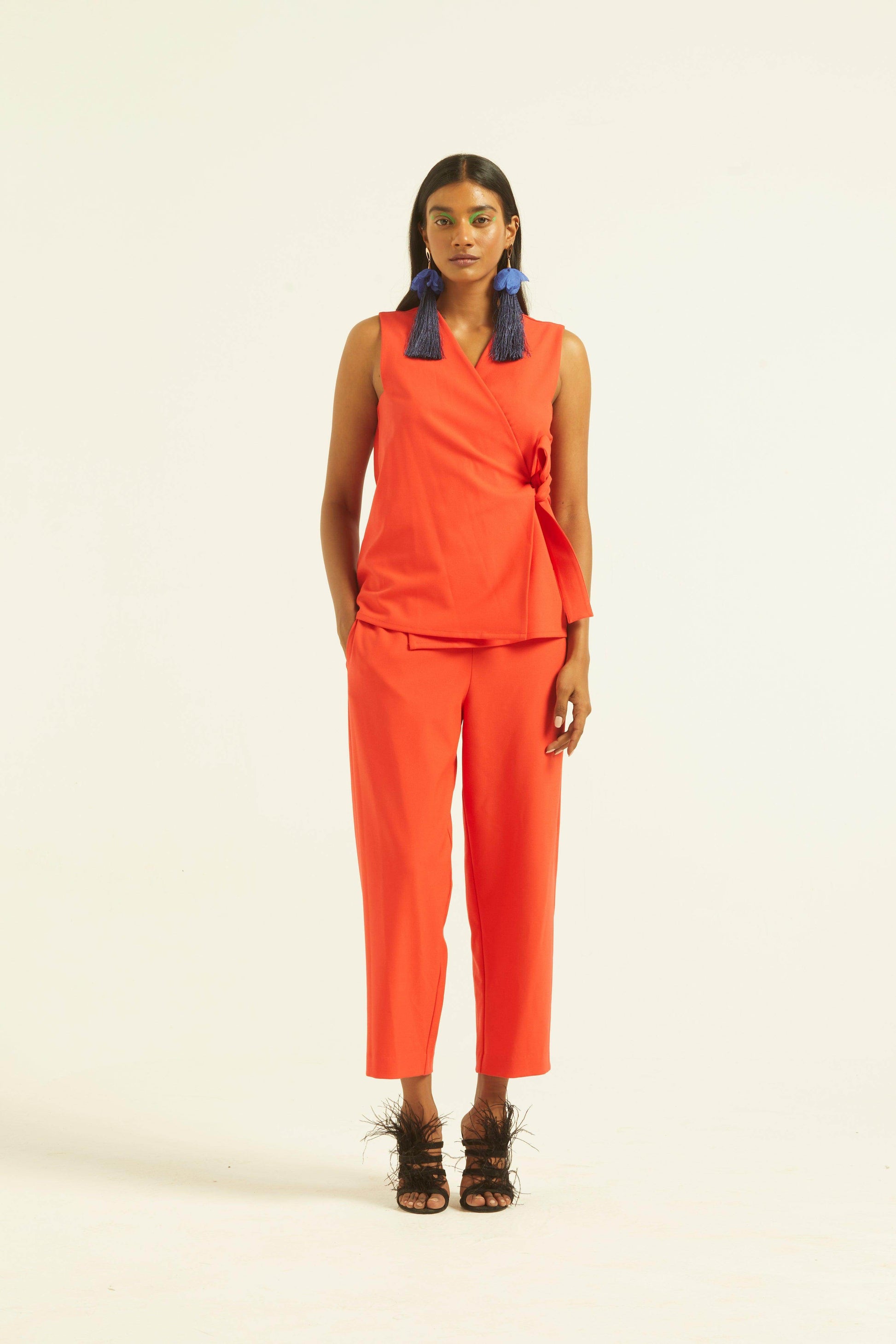SLEEVELESS CORAL SIDE TIE SET - dash and dot
