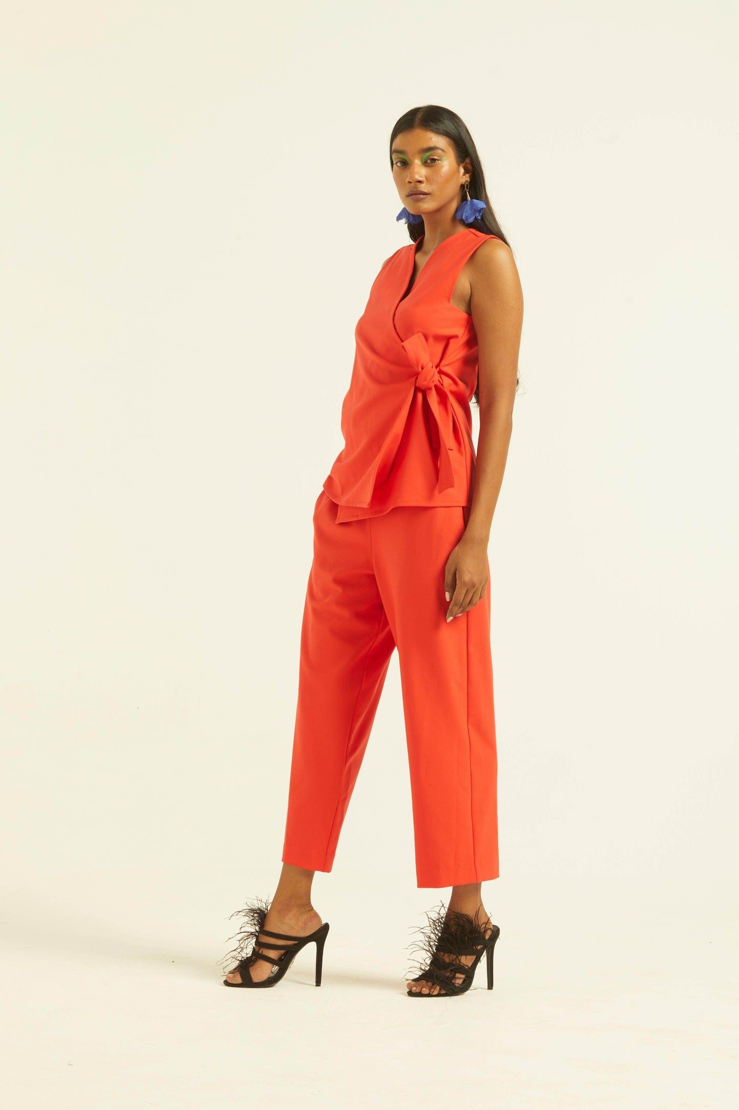 SLEEVELESS CORAL SIDE TIE SET - dash and dot