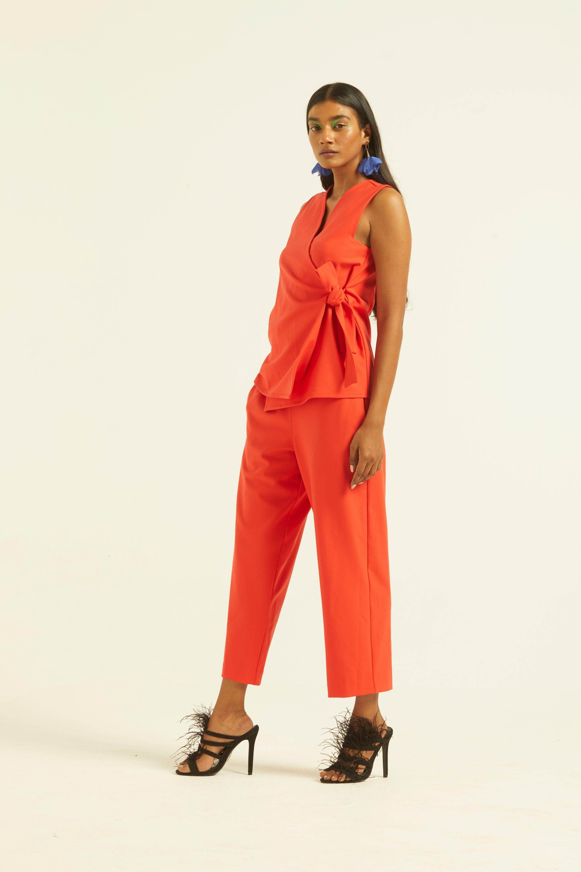 SLEEVELESS CORAL SIDE TIE SET - dash and dot
