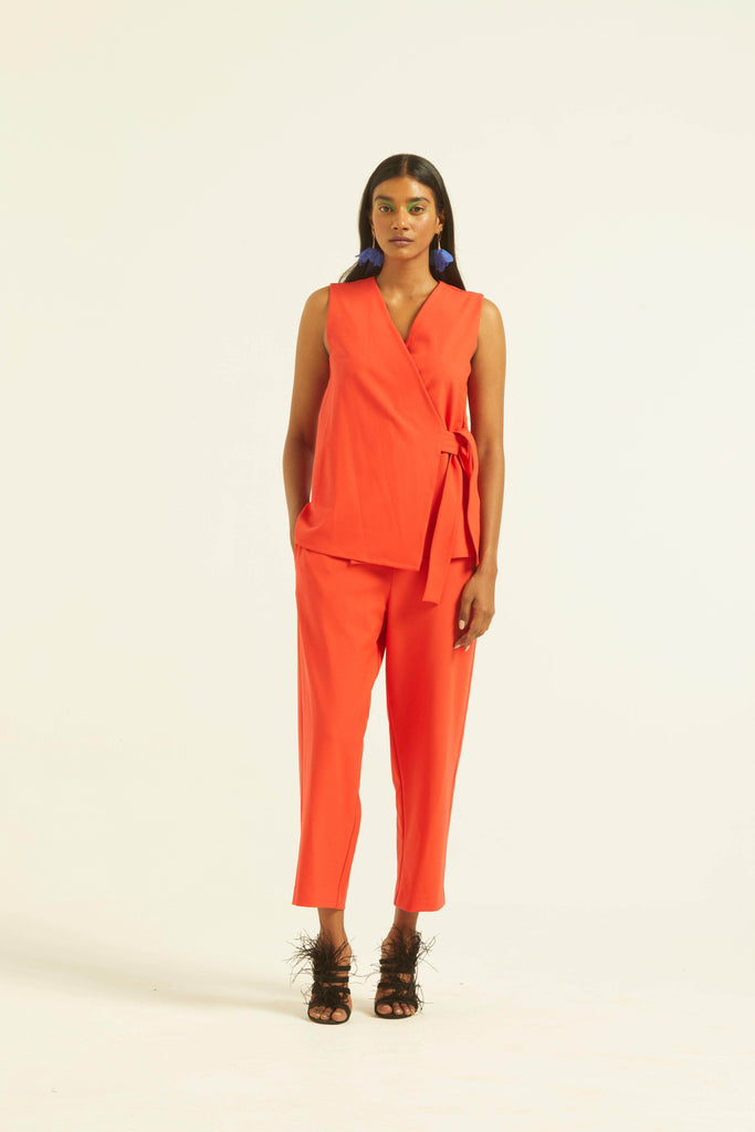 SLEEVELESS CORAL SIDE TIE SET - dash and dot dash and dot