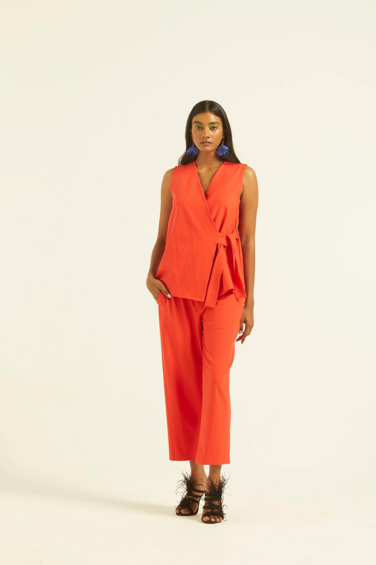 SLEEVELESS CORAL SIDE TIE SET - dash and dot