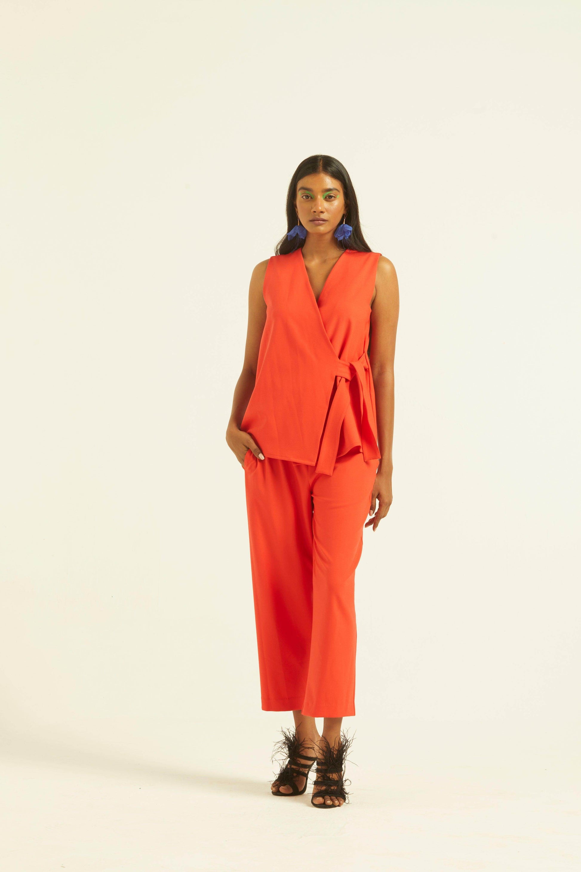 SLEEVELESS CORAL SIDE TIE SET - dash and dot