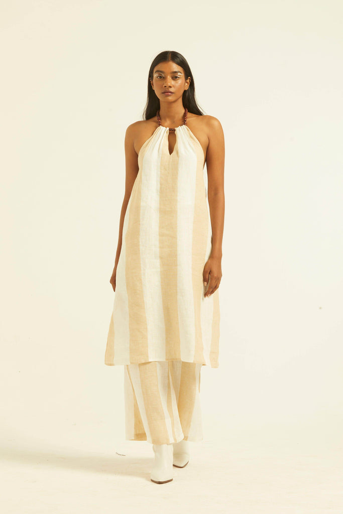 BEADED NECK LINEN STRIPE SET - dash and dot dash and dot