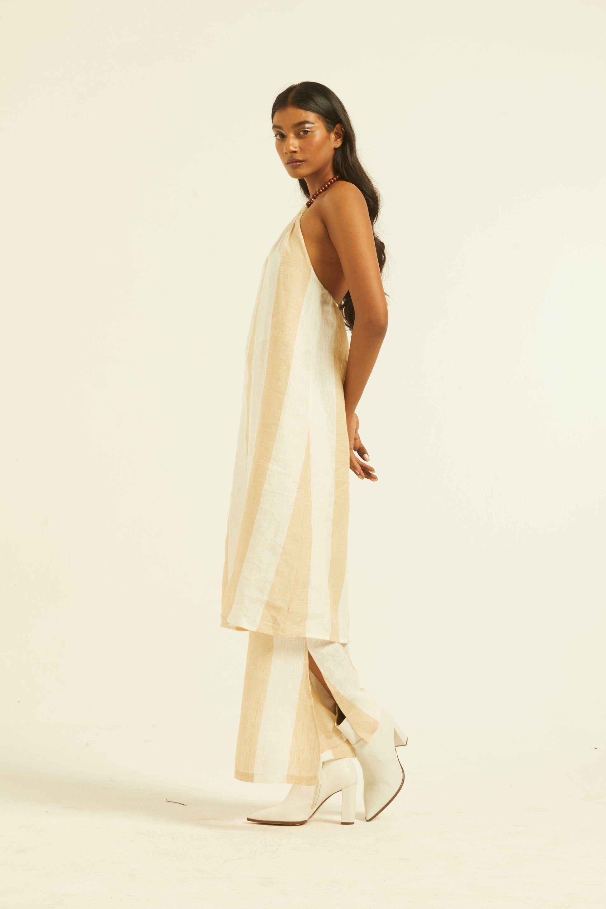 BEADED NECK LINEN STRIPE SET - dash and dot