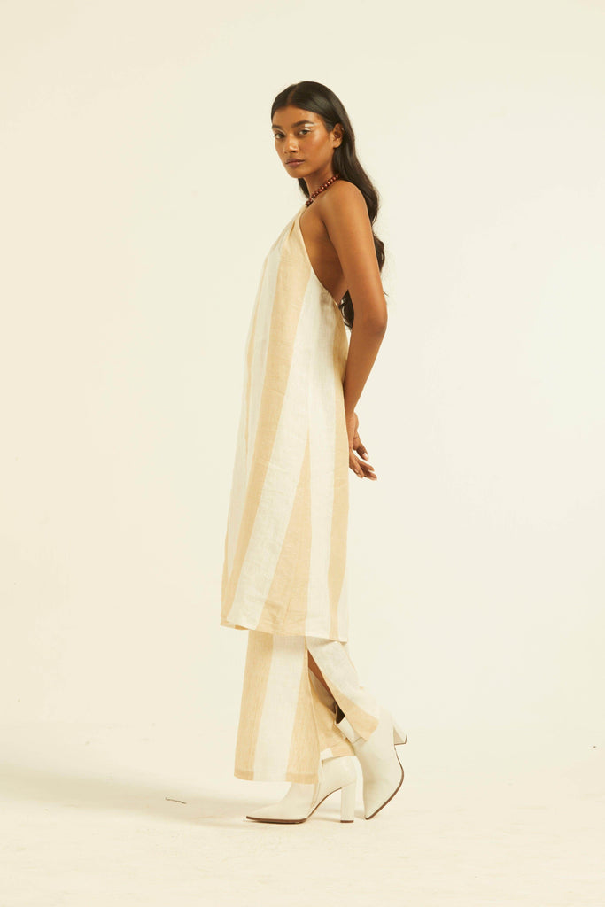 BEADED NECK LINEN STRIPE SET - dash and dot dash and dot