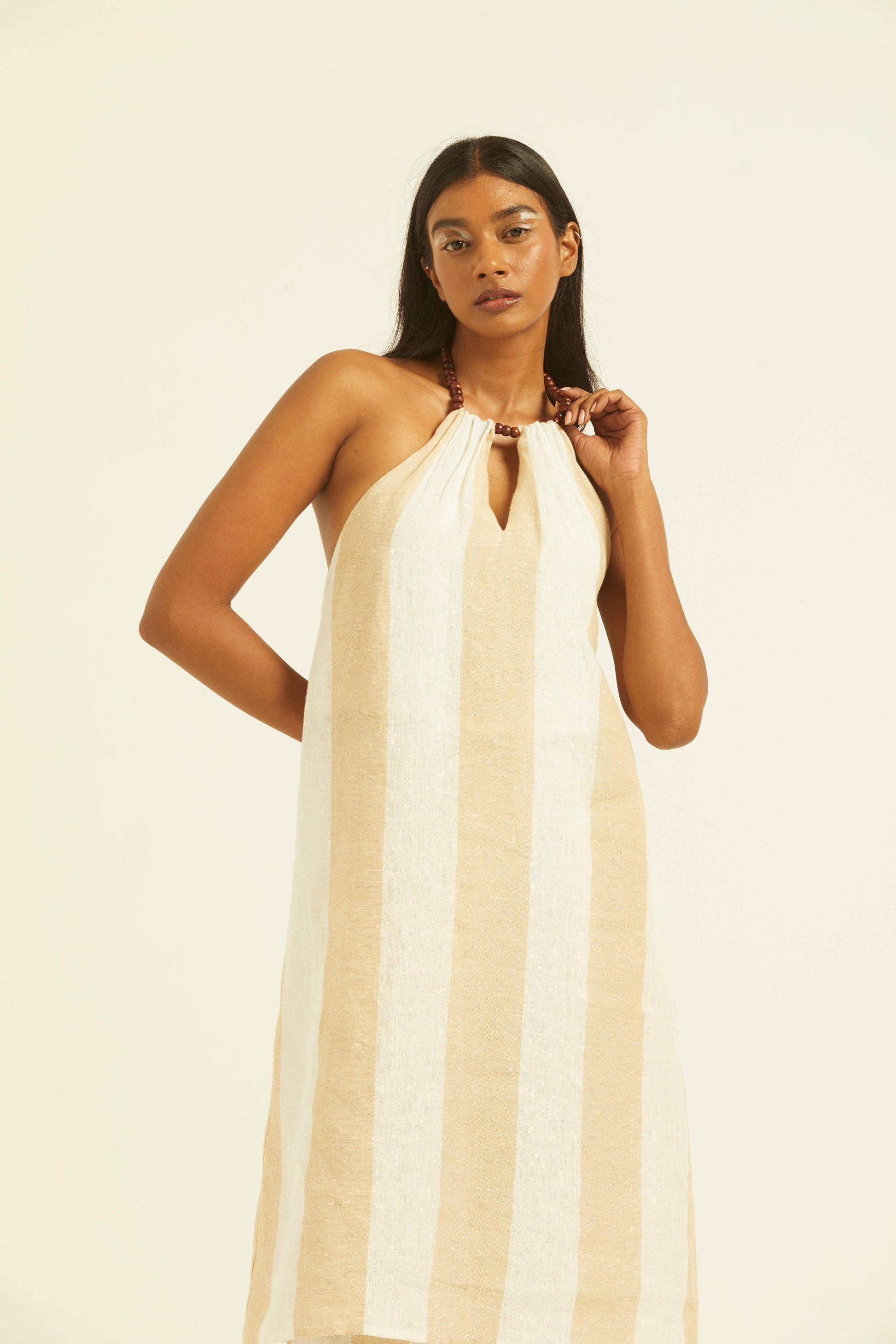 BEADED NECK LINEN STRIPE SET - dash and dot
