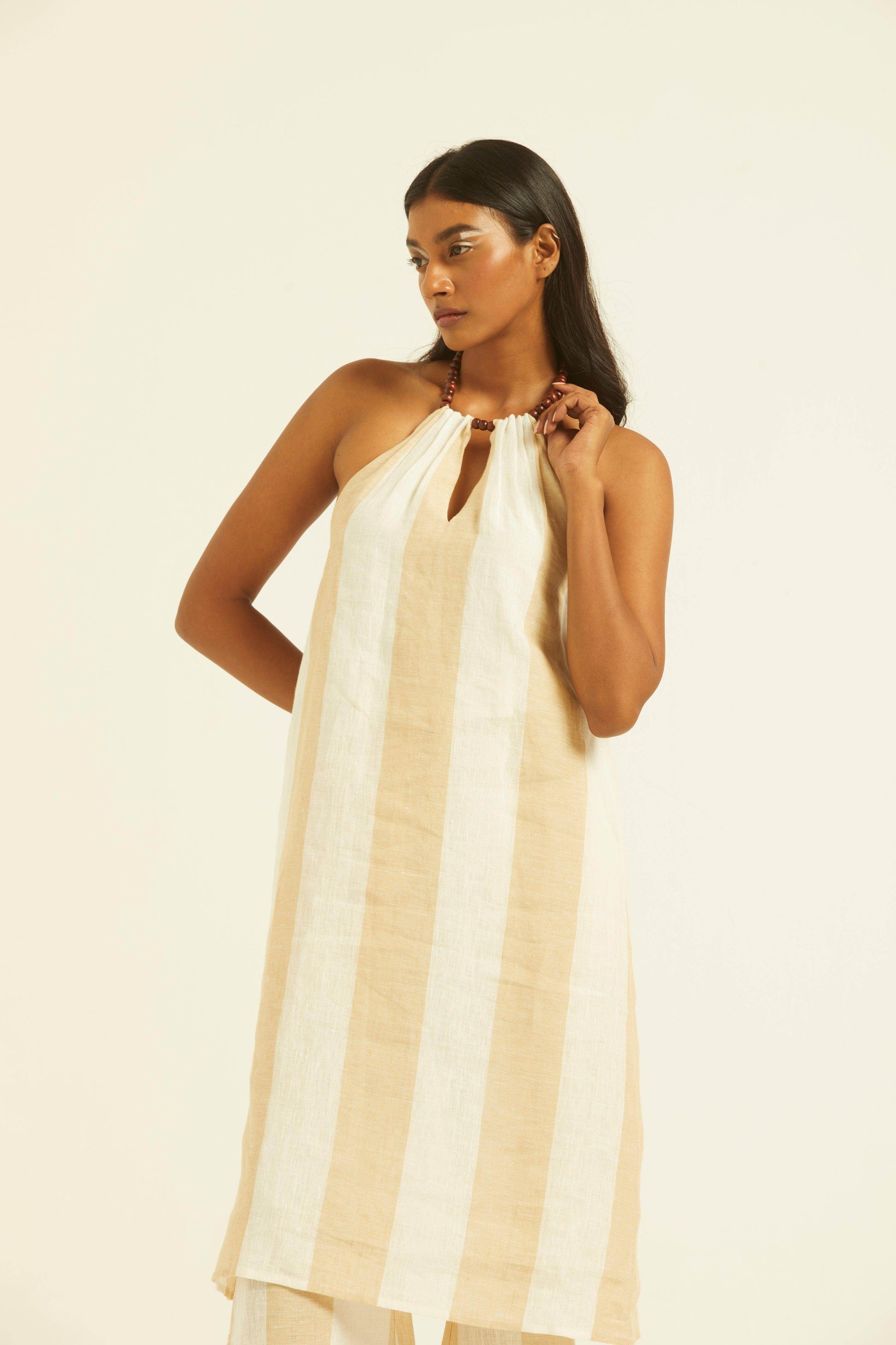 BEADED NECK LINEN STRIPE SET - dash and dot