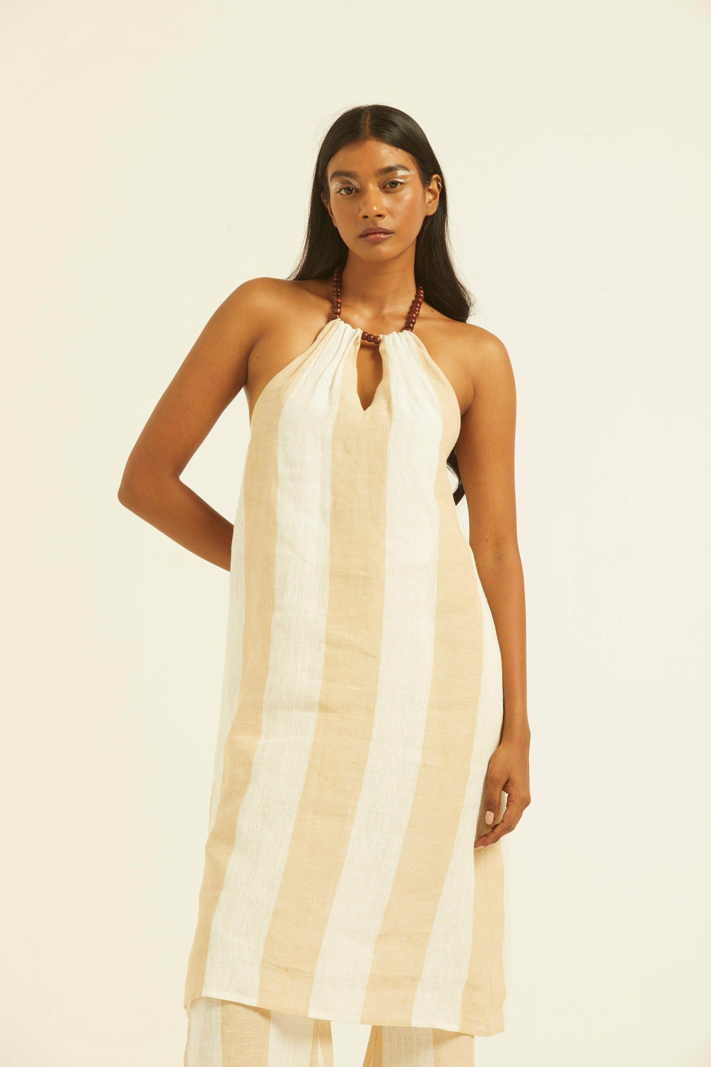 BEADED NECK LINEN STRIPE SET - dash and dot