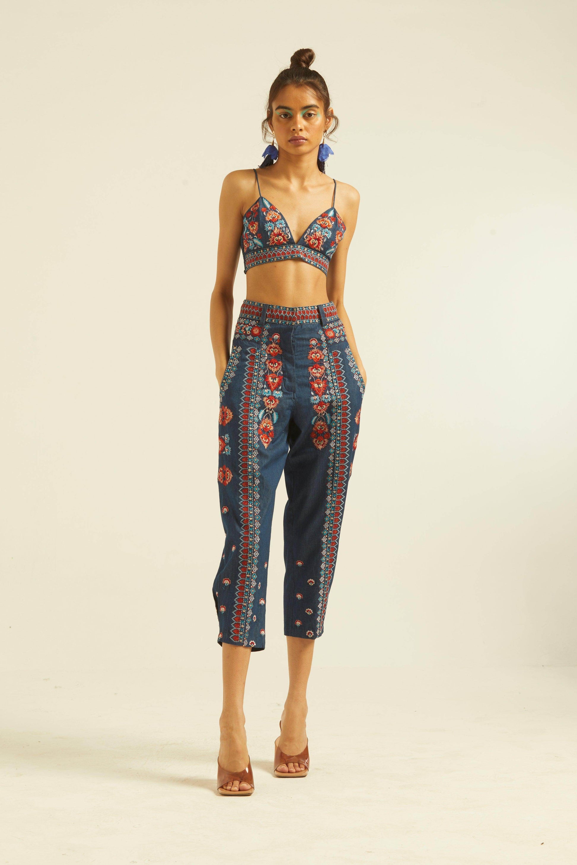 DENIM EMBROIDERED BRALETTE - dash and dot