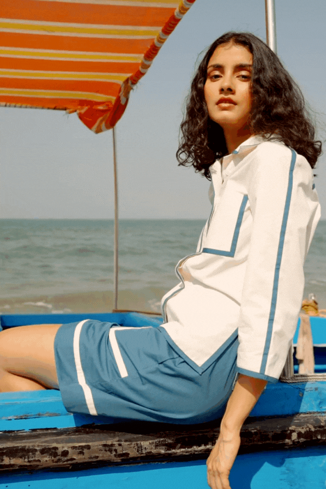 CONTRAST PIPED SET - dash and dot dash and dot