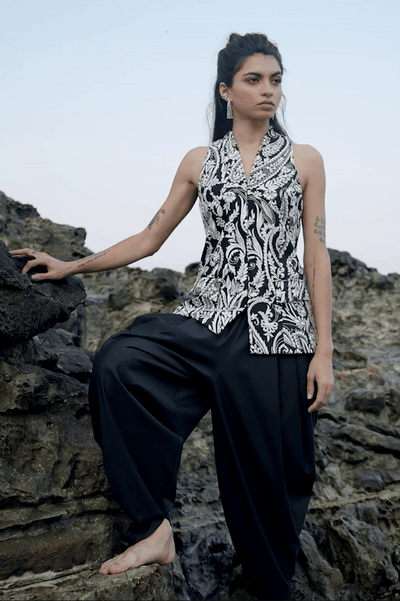 EMBROIDERED WAISTCOAT AND COWL PANT SET - dash and dot