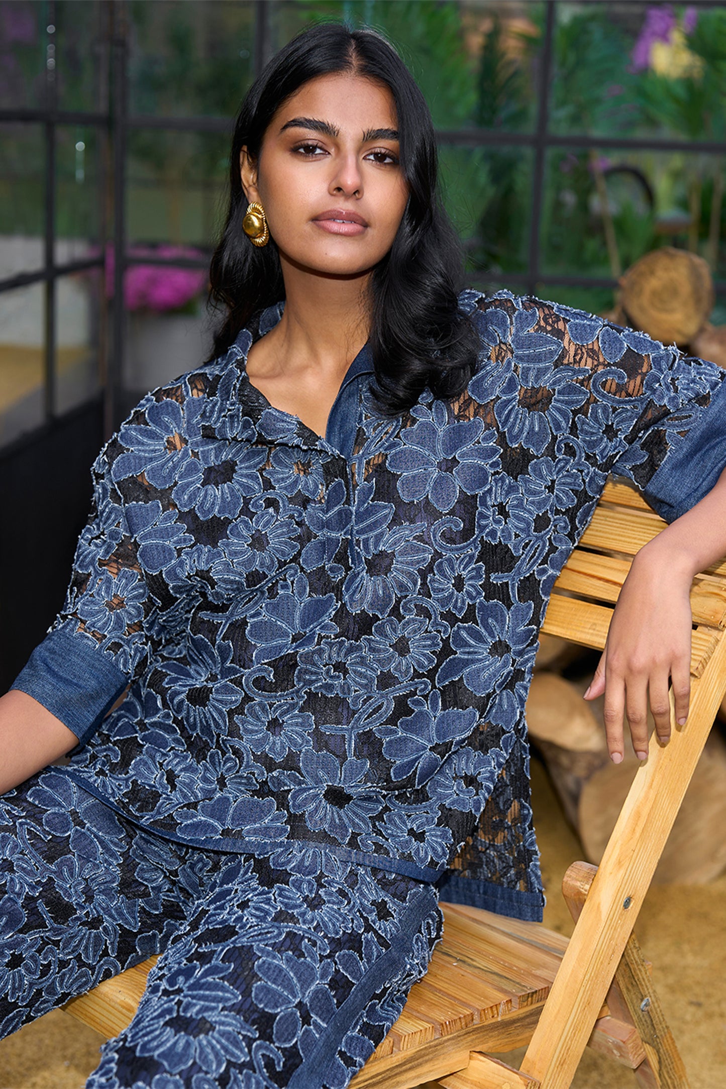DENIM CUTWORK LACE TOP