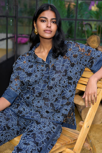 DENIM CUTWORK LACE TOP