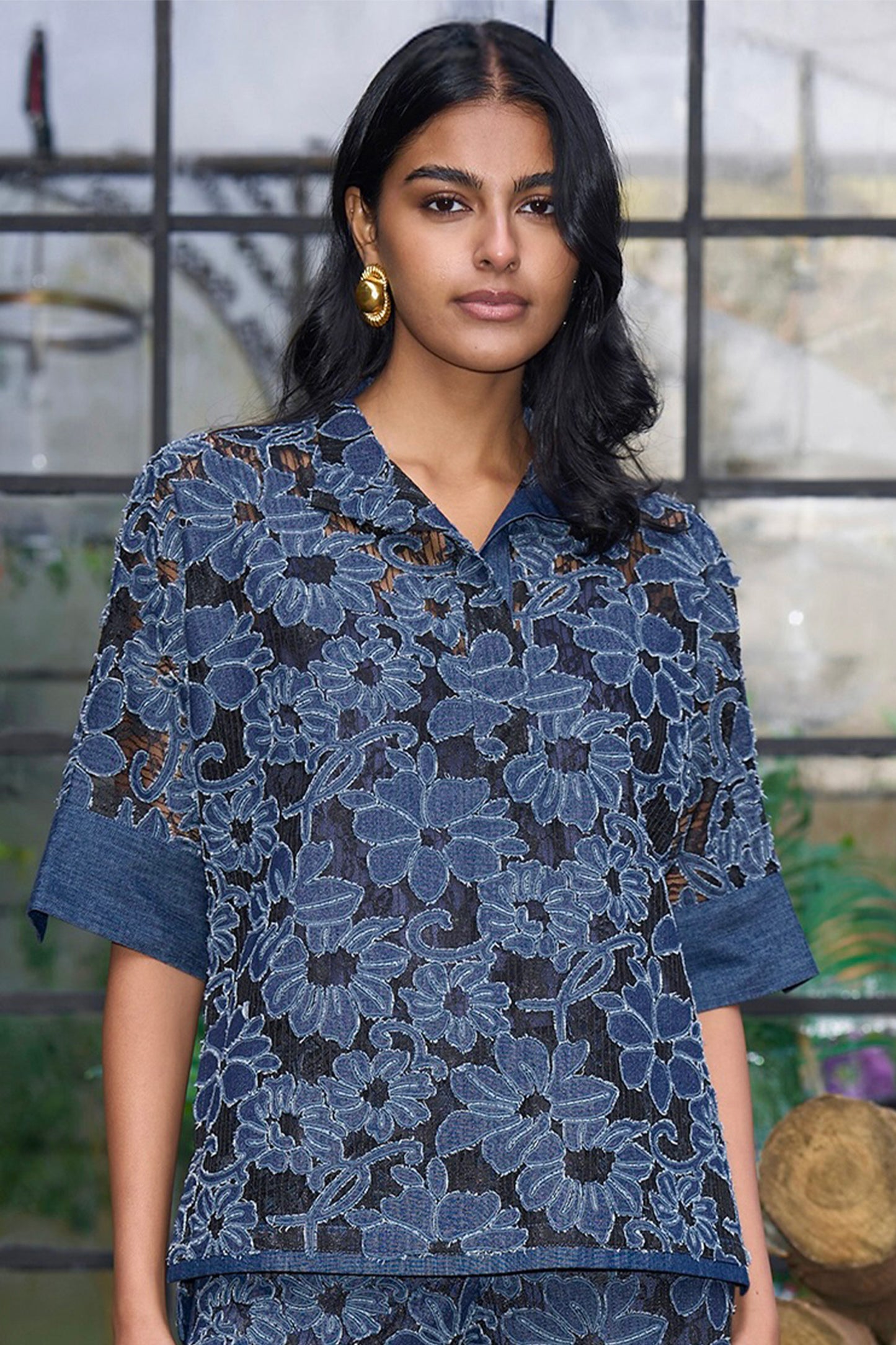DENIM CUTWORK LACE TOP