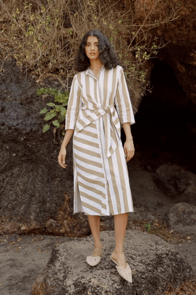 SIDE TIE STRIPED SHIRT DRESS - dash and dot dash and dot