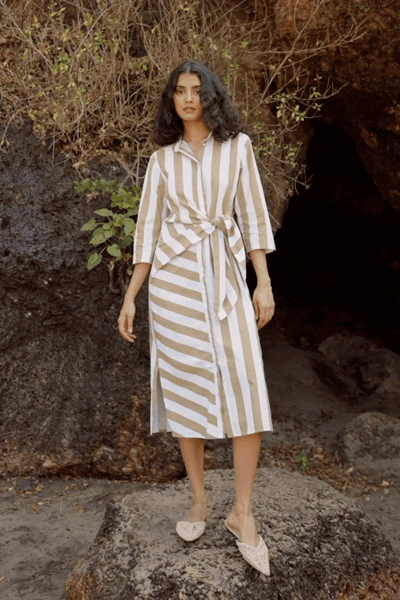 SIDE TIE STRIPED SHIRT DRESS - dash and dot