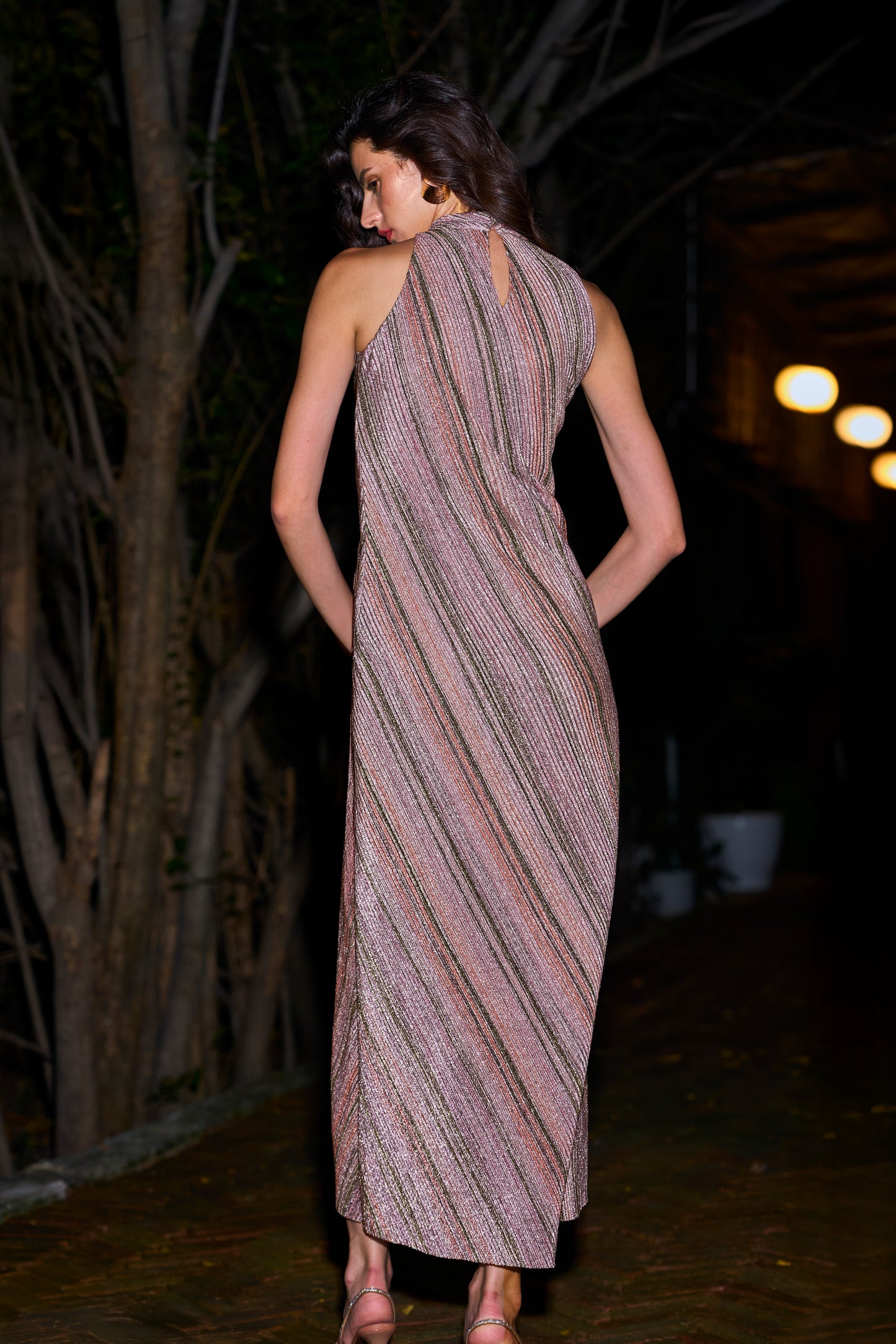 PLEATED HALTER DRESS