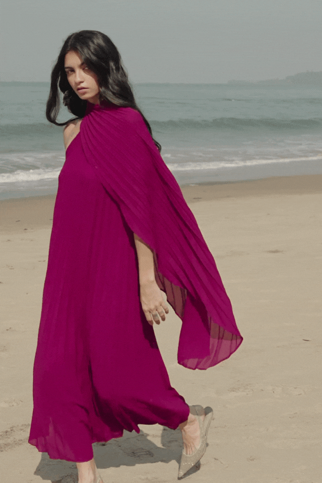 draped pleated dress Lela Rose Printed Cotton Draped Shoulder Pleated Dress