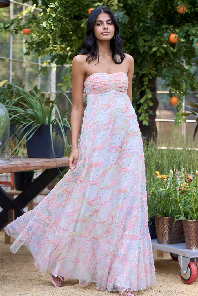 RIBBON & SEQUIN EMBROIDERED MAXI dash and dot