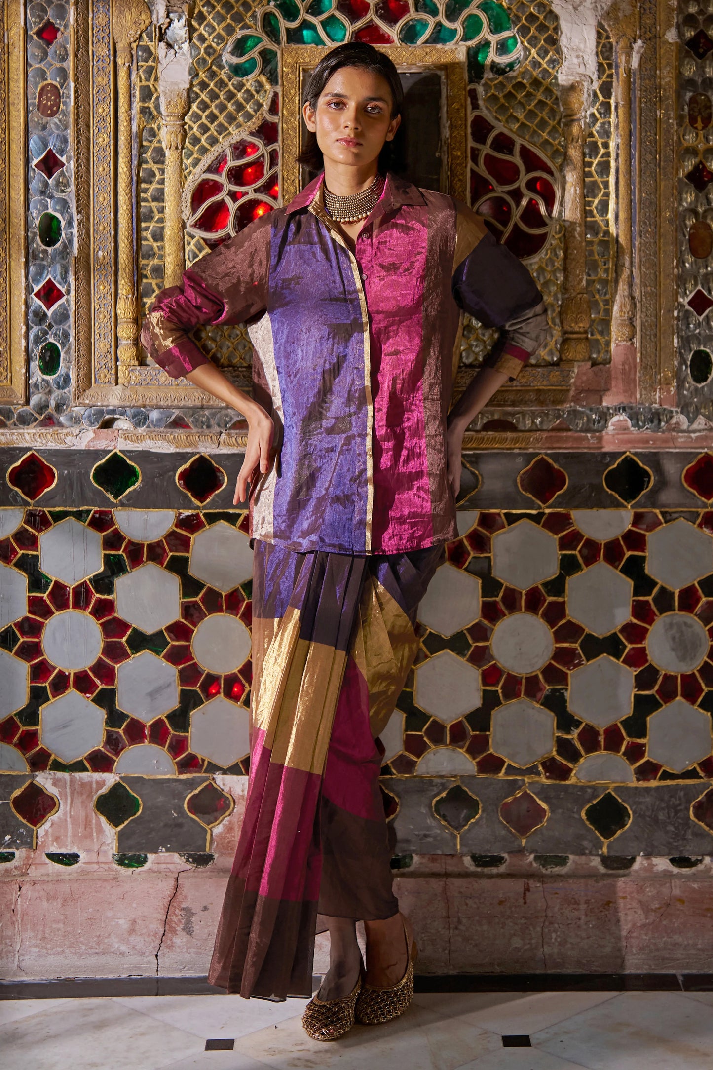 STRIPED BENARES TISSUE SKIRT