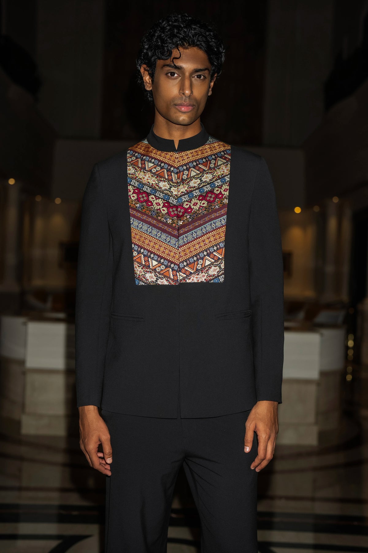EMBROIDERED BIB BLAZER & STRAIGHT-CUT PANT SET