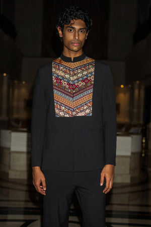 EMBROIDERED BIB BLAZER & STRAIGHT-CUT PANT SET