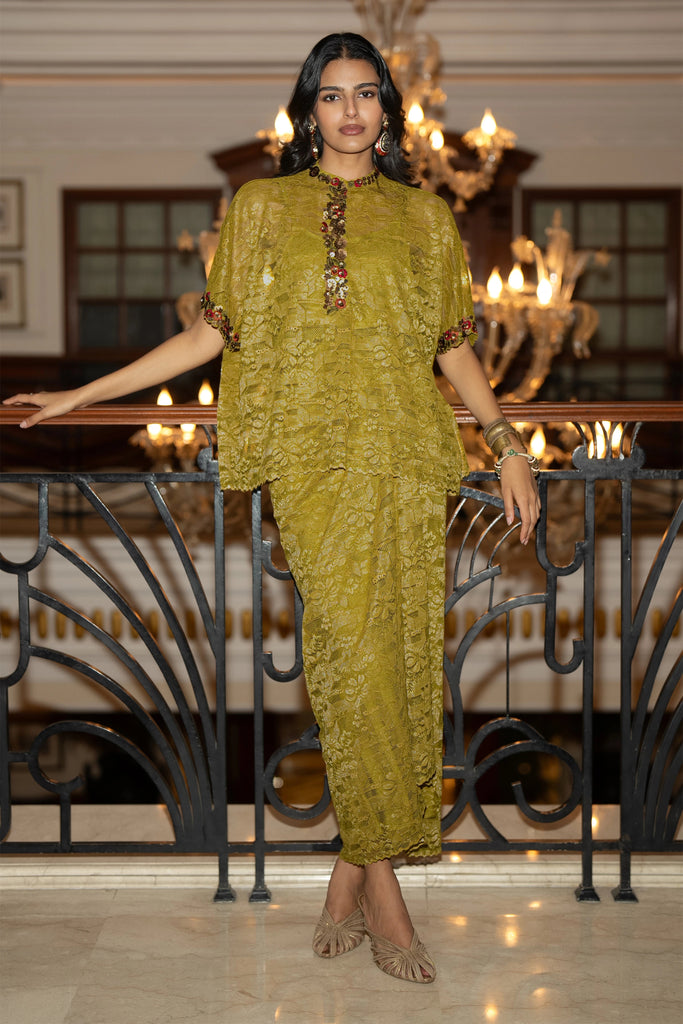 EMBROIDERED BOXY LACE TOP & DRAPED SKIRT SET dash and dot