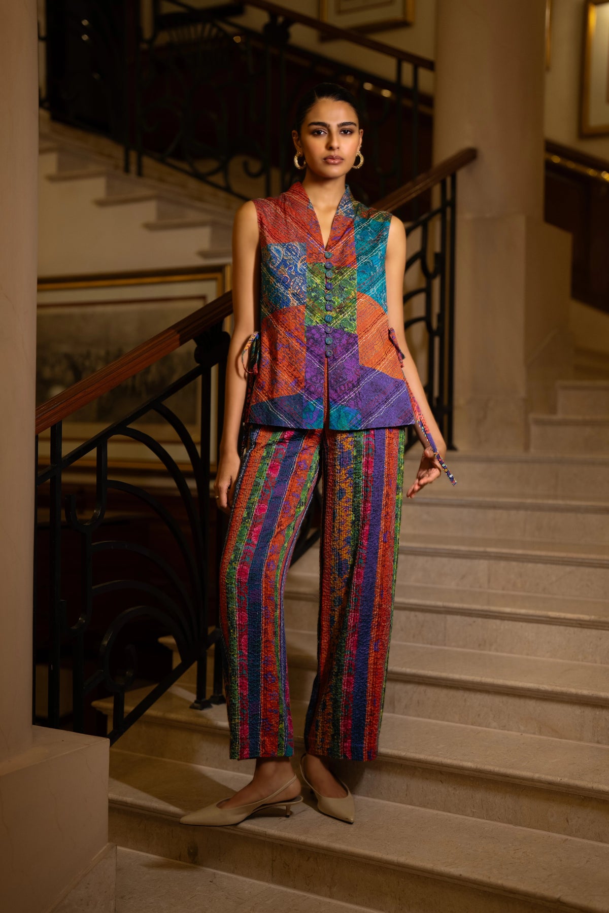 EMBROIDERED MULTICOLOUR STRIPE PANT