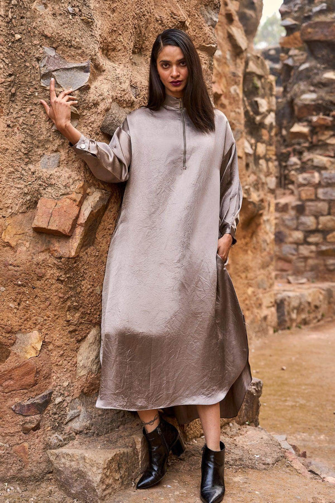 ZIP NECK SATIN MIDI - dash and dot dash and dot