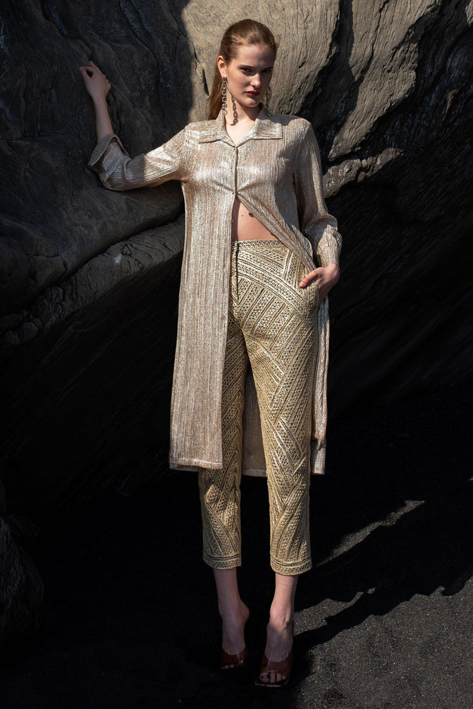 SHIMMERING LONGLINE SHIRT & ALLOVER GOTA EMBROIDERED PANT - dash and dot dash and dot