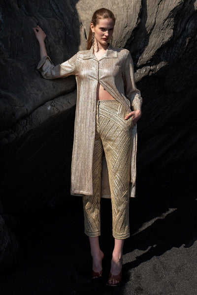 SHIMMERING LONGLINE SHIRT & ALLOVER GOTA EMBROIDERED PANT - dash and dot