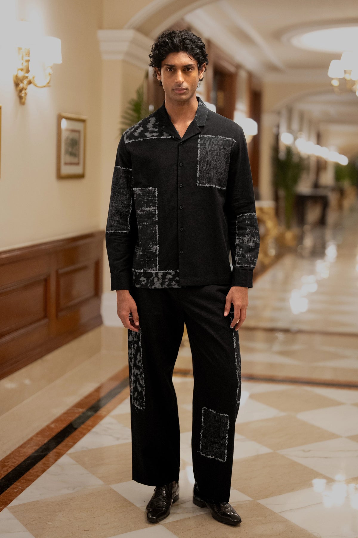 LINEN PATCHWORK APPLIQUÉ SHIRT & PANT SET