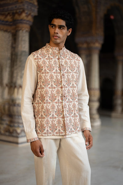 Aari Embroidered Linen Bandi, Shirt & Pant