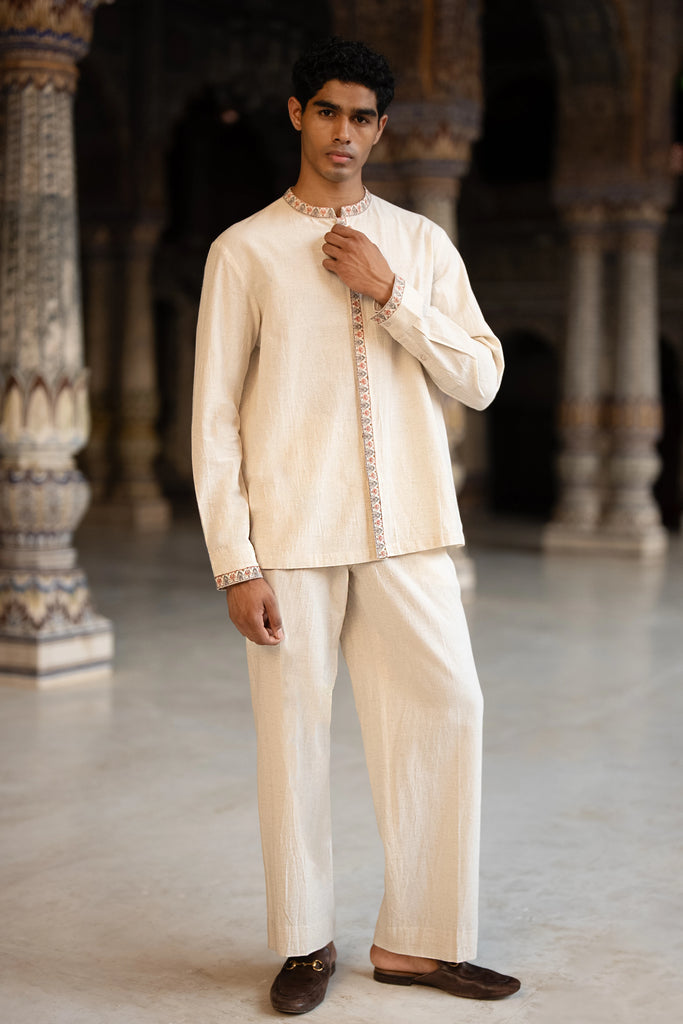 Aari Embroidered Linen Bandi, Shirt & Pant dash and dot