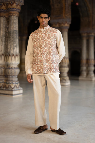 Aari Embroidered Linen Bandi, Shirt & Pant